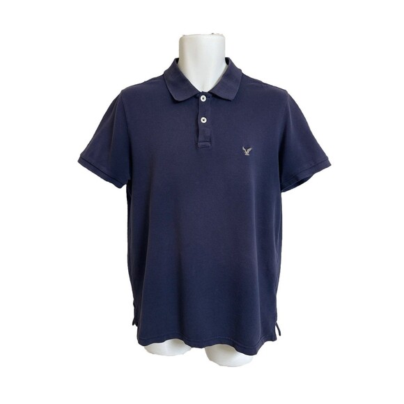 American Eagle Men's M Navy Classic Fit Short Sleeve Polo Shirt 100% Cotton - Picture 1 of 6